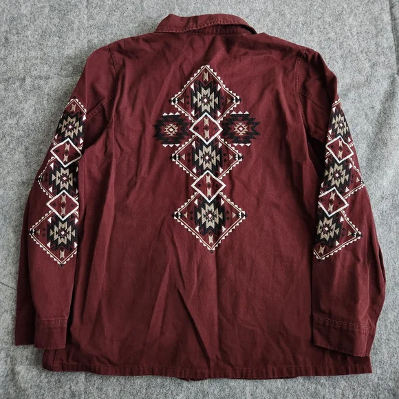 Peach Love California Southwestern Blouse Top Women's S Burgundy Red Pockets - Picture 1 of 7